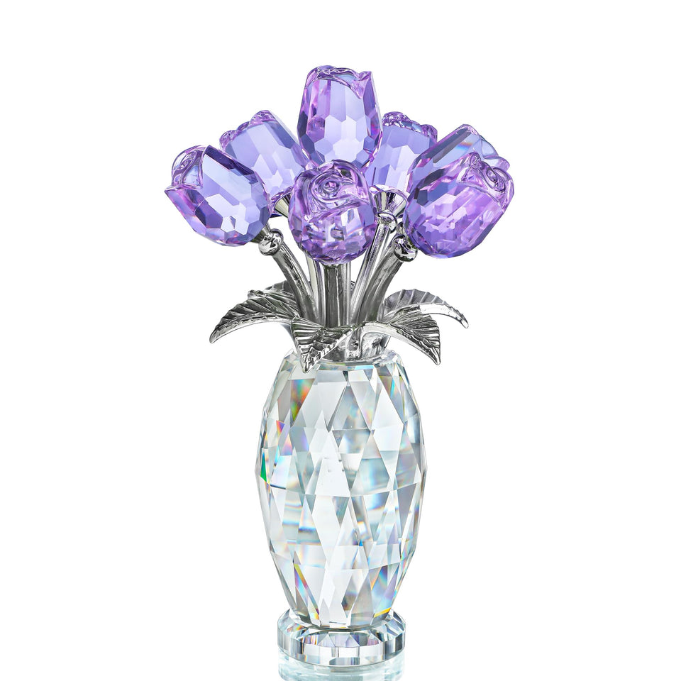 H&D HYALINE AND DORA crystal rose purple figurine angled view for elegant display.