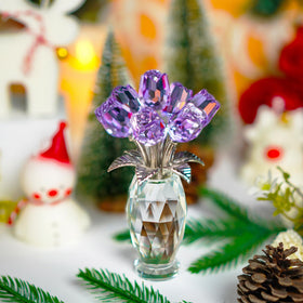 Purple crystal rose styled for wedding or conference decor.