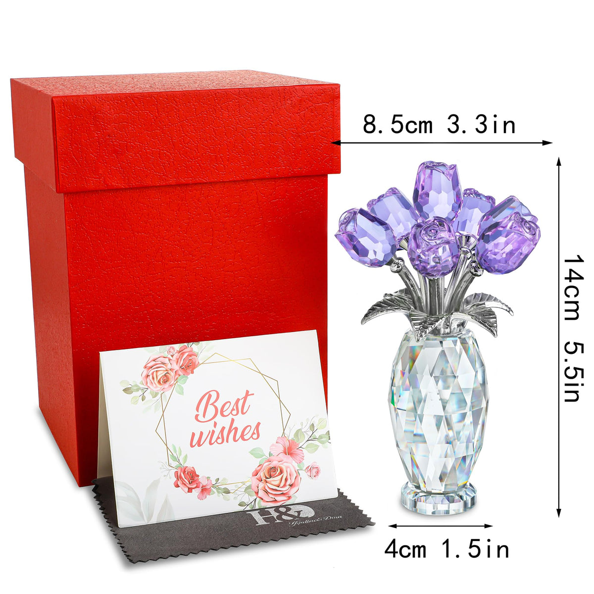 Crystal rose beside blessing card, ready for gifting.