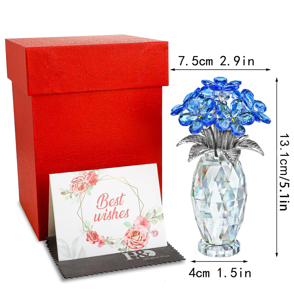Gift-ready crystal flower with blessing card from H&D Hyaline & Dora