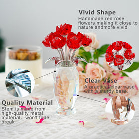 Handmade K9 crystal rose with metal stem by H&D Hyaline & Dora.