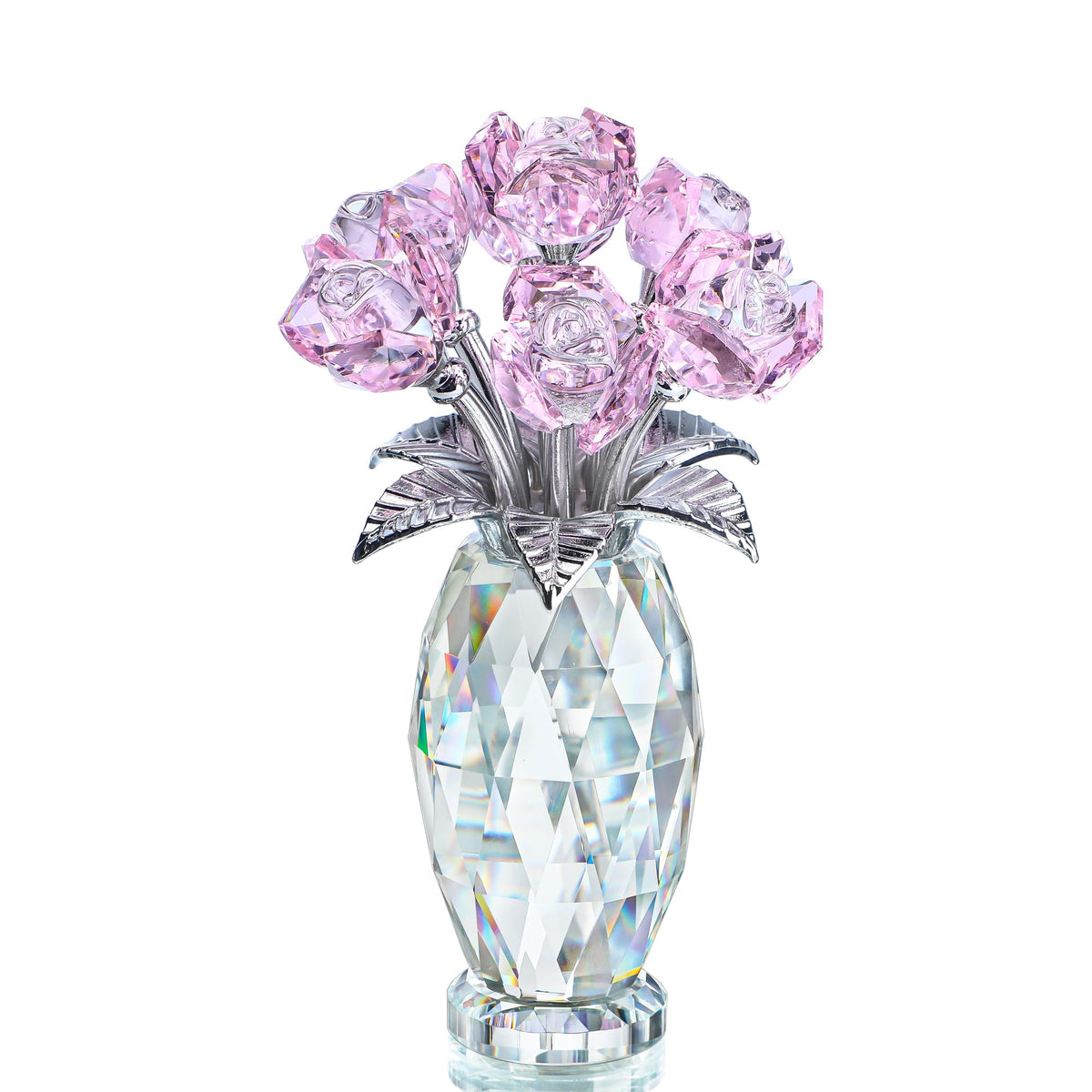 H&D Hyaline & Dora pink crystal rose figurine on a desk, adding elegant decor
