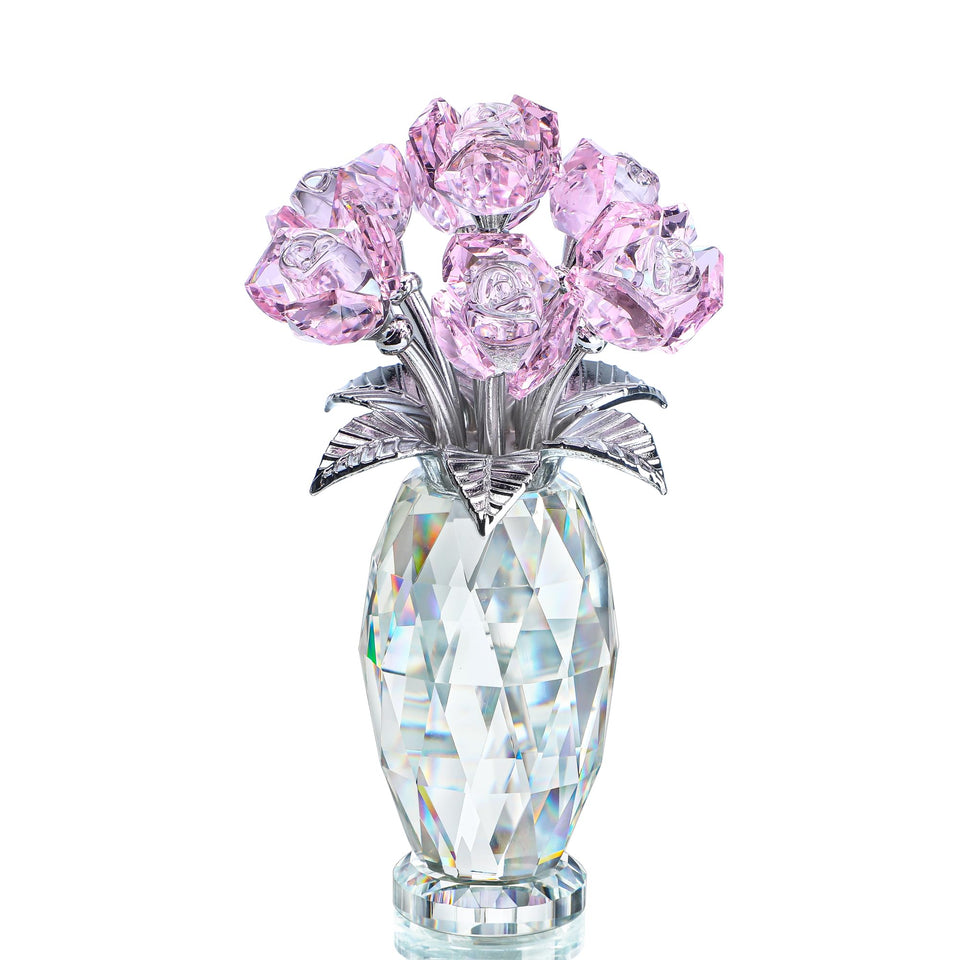 H&D Hyaline & Dora pink crystal rose figurine on a desk, adding elegant decor