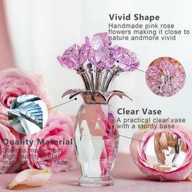 Gift-ready pink crystal rose figurine by H&D Hyaline & Dora in its box