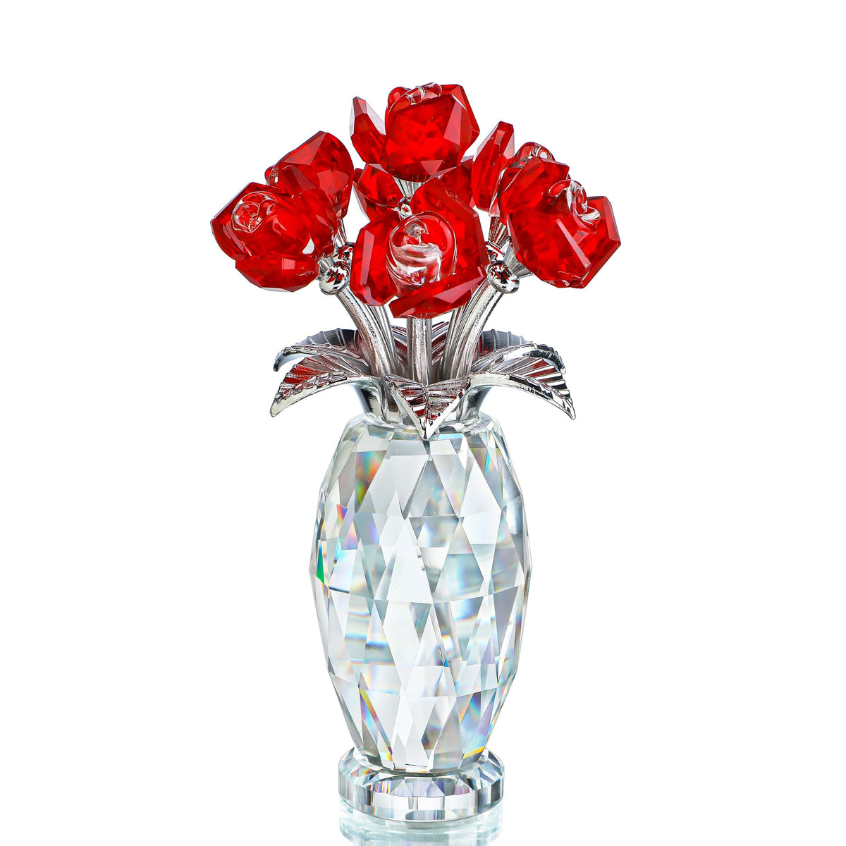 H&D Hyaline & Dora red crystal rose figurine on base for elegant decor.