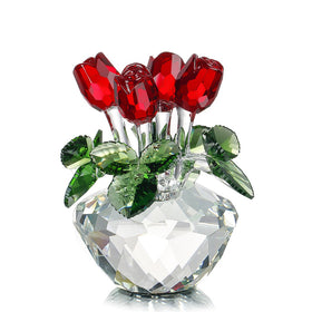 H&D HYALINE & DORA red crystal rose figurine, a collectible display piece.