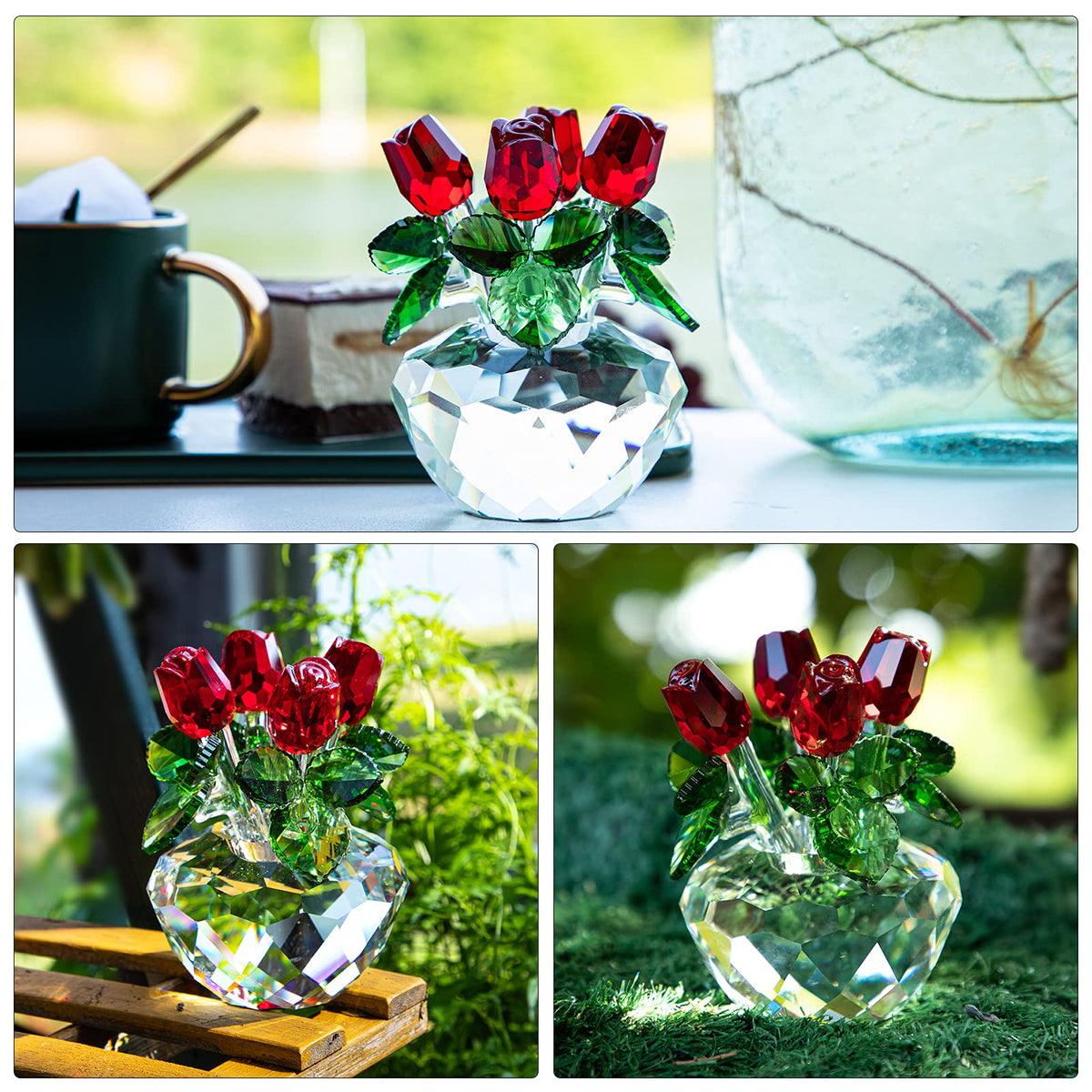 H&D HYALINE & DORA rose paperweight adds shimmering decor to desks.