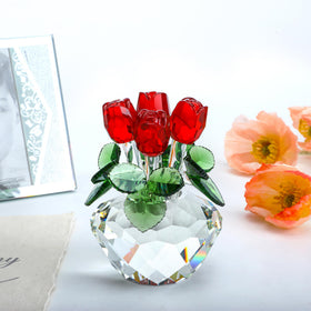 H&D HYALINE & DORA spring bouquet crystal ornament enhances shelves.