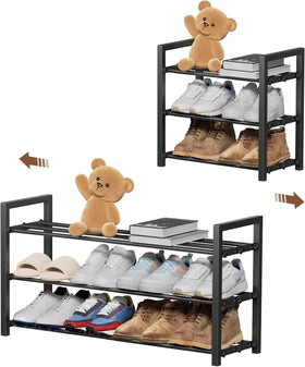 HDDTTZ 3-tier expandable shoe rack front view showing sturdy frame for multiple pairs