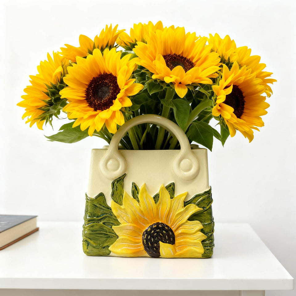 HDOOMN small purse vase with sunflower motif for modern table decor.