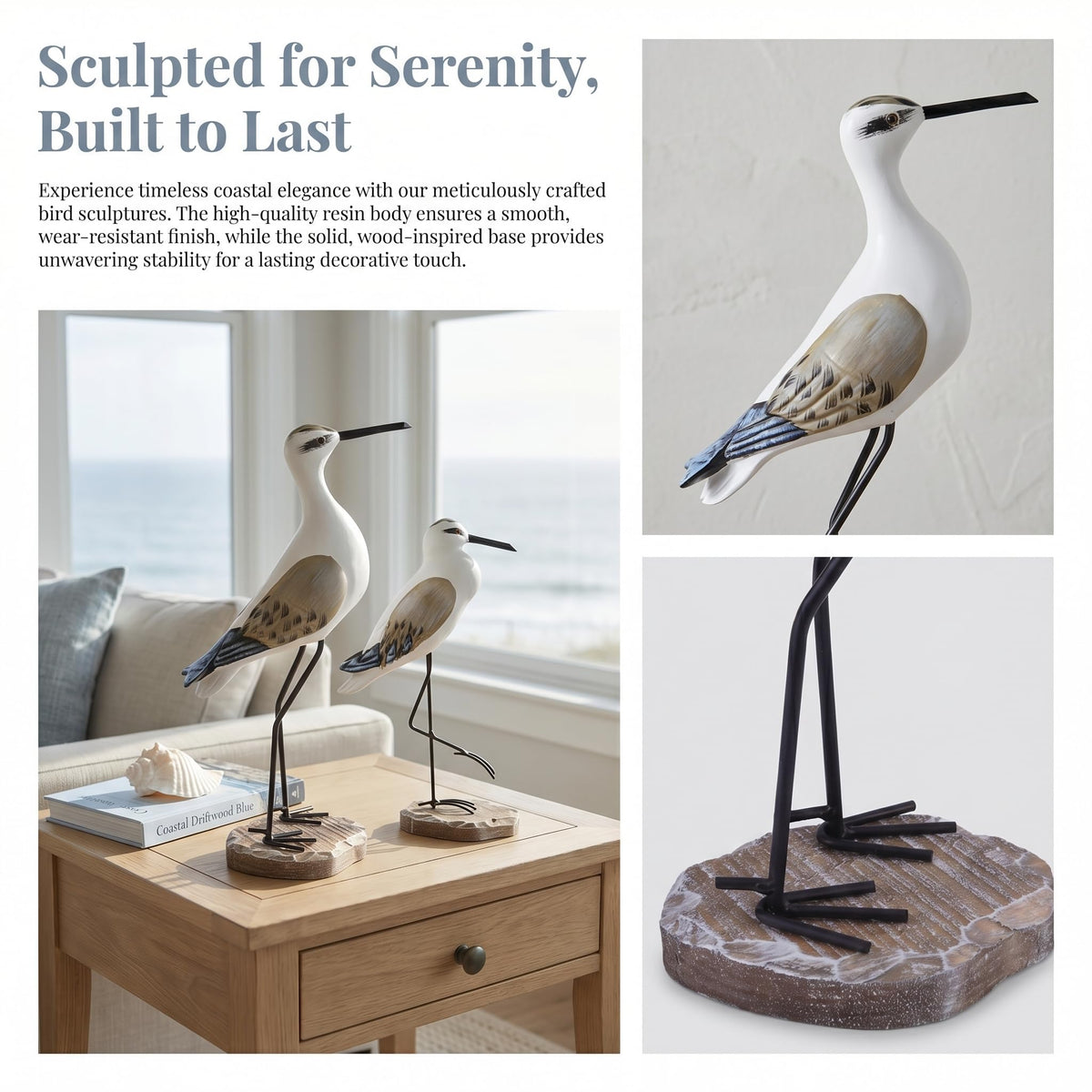 Two-piece HEALLILY seagull statue set for versatile display.