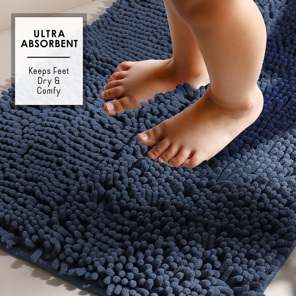 Hearth and Harbor quick-dry chenille mat absorbs moisture fast.
