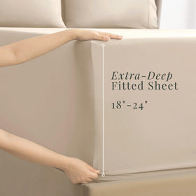 Hearth & Harbor flat sheet laid out on bed in cream color
