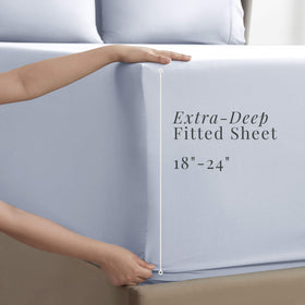 Hearth & Harbor ice blue flat sheet highlighted with generous 90x102 inches dimensions