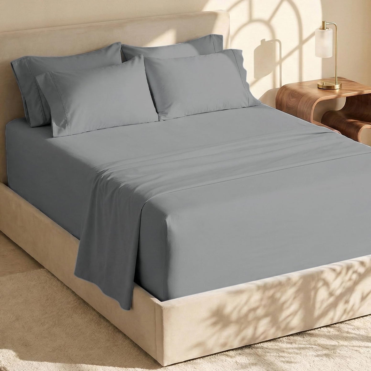 Hearth & Harbor 6-piece frost gray bed sheets with deep-pocket fit.