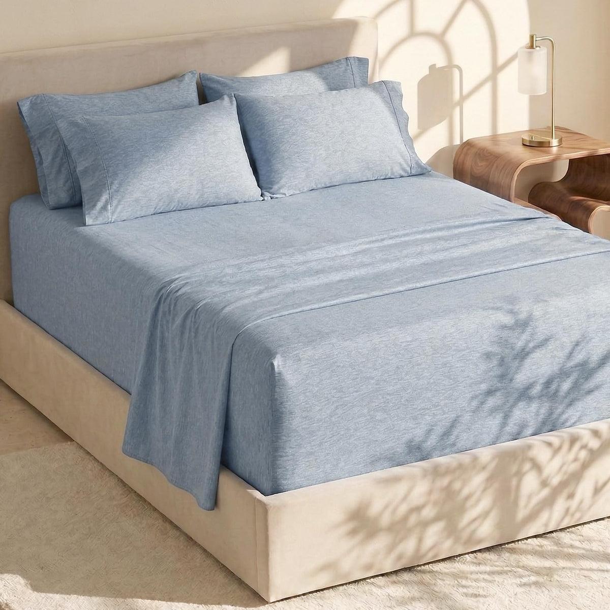 Hearth & Harbor deep-pocket fitted sheet close-up on 78x80 mattress edge