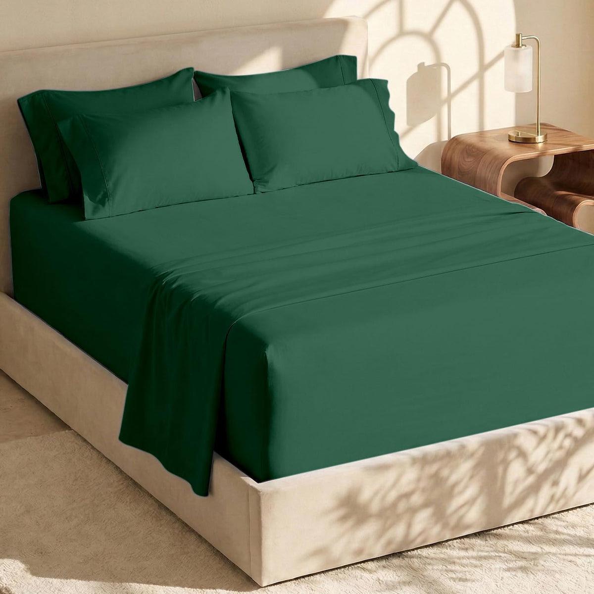 Hearth and Harbor deep-pocket fitted sheet on a bed with a secure fit