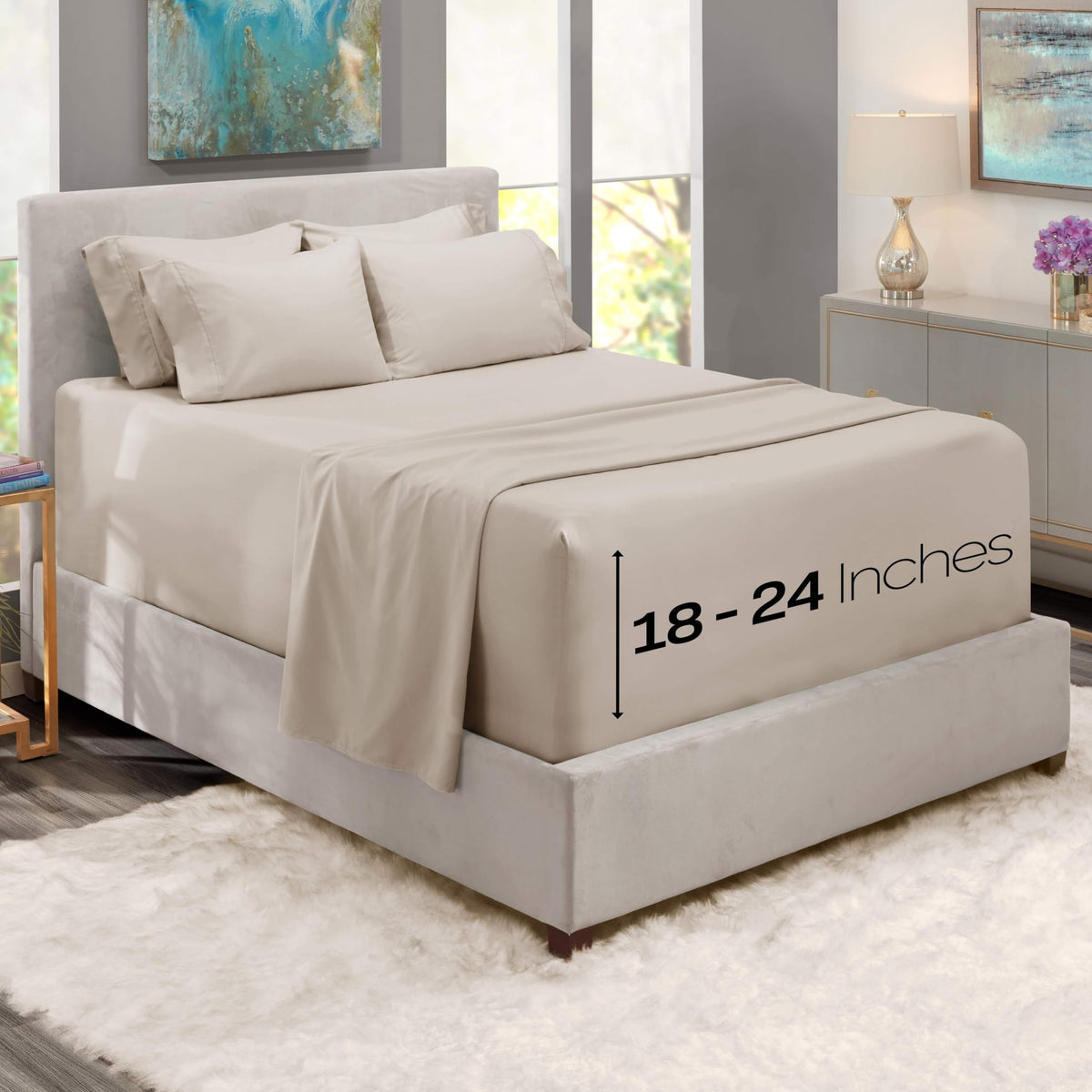 Hearth & Harbor queen sheet set on bed demonstrates complete 6-piece set
