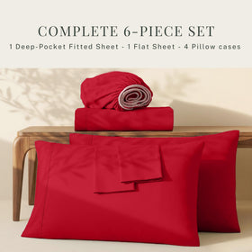 Vibrant cherry red color stays bright after washing with Hearth & Harbor sheets