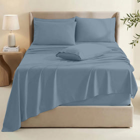 Hearth & Harbor deep-pocket fitted sheet on a tall mattress, secure fit that stays in place.