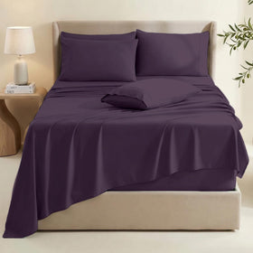 Hearth & Harbor eggplant king flat sheet provides generous coverage for deep mattresses.
