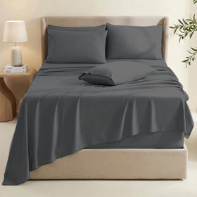 Hearth & Harbor king flat sheet in grey with generous coverage.