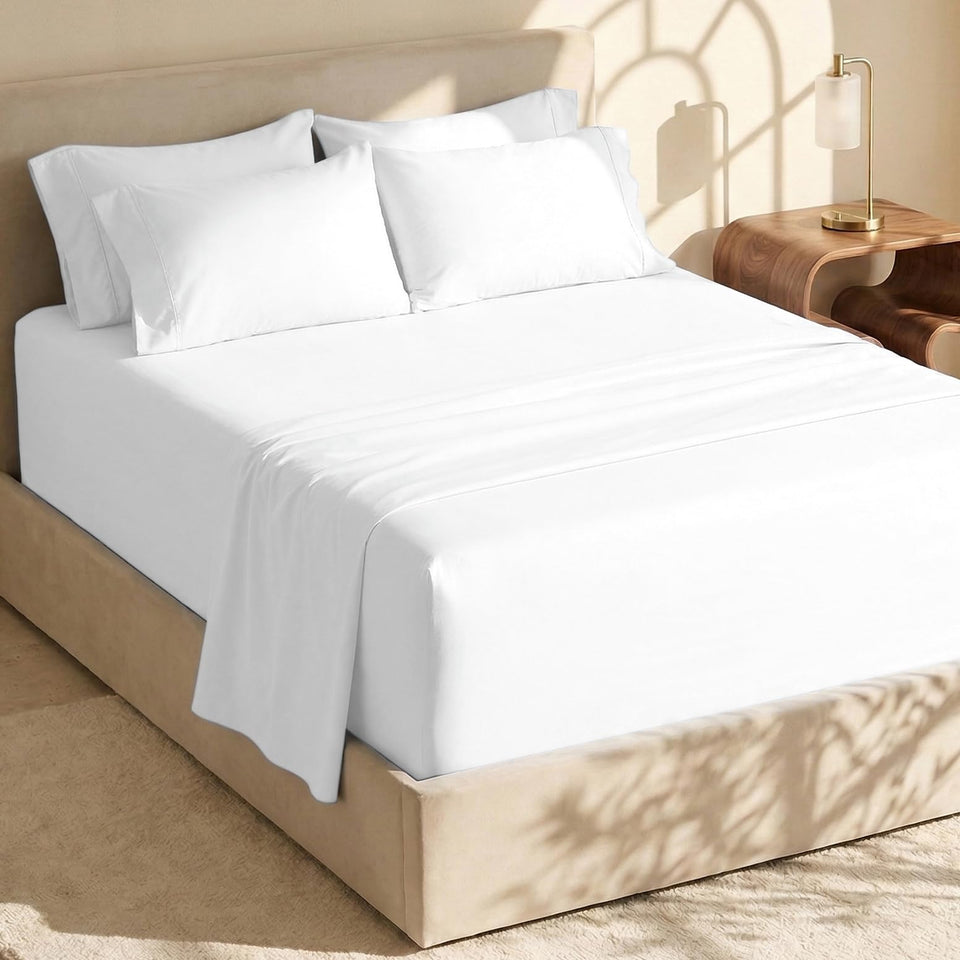 Hearth & Harbor extra-deep-pocket queen fitted sheet provides secure fit for tall mattresses