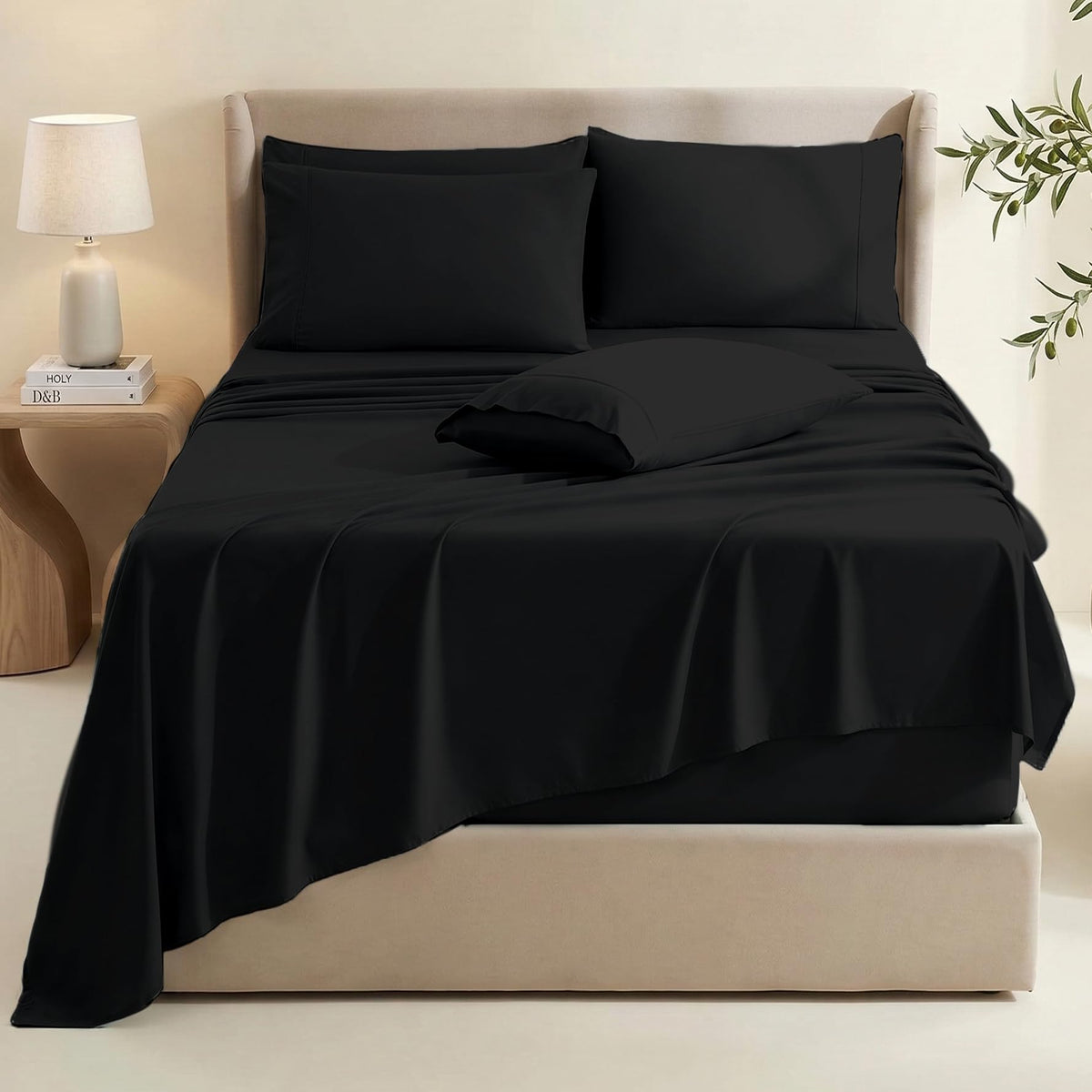 Hearth & Harbor extra deep pocket queen flat sheet black offers ample coverage.
