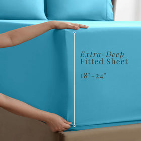 Hearth & Harbor deep pocket fitted sheet demonstrates 60x80 inch fit.