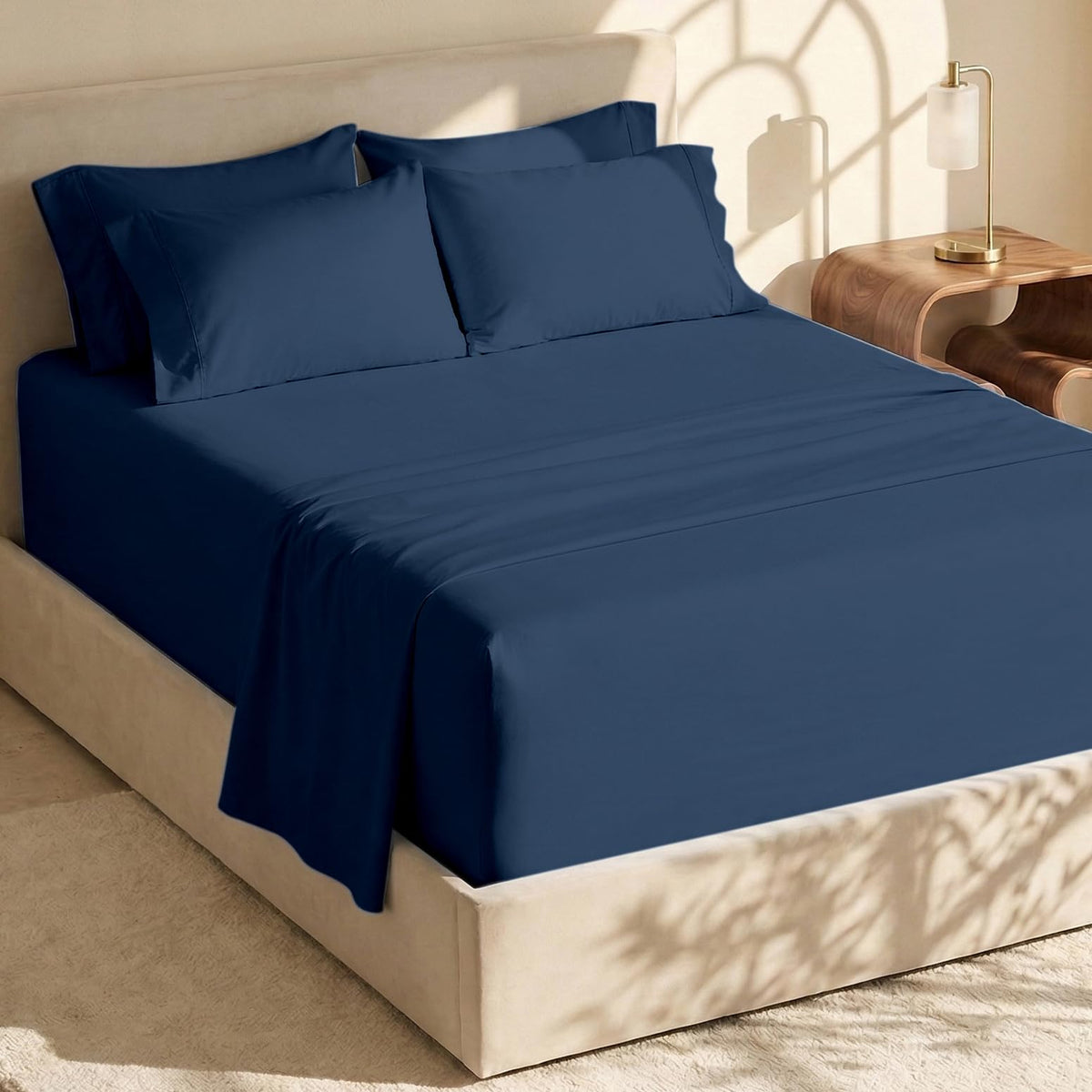 Hearth & Harbor extra deep-pocket queen sheets fabric close-up showing ultra-soft microfiber