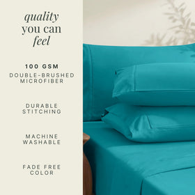 Hearth & Harbor teal color in bedroom setting conveys vibrant fade-resistant shade