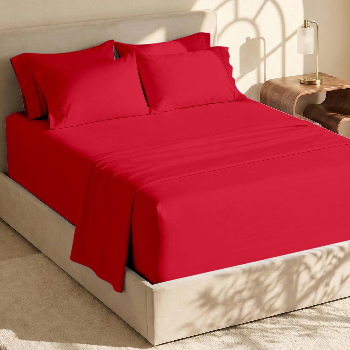 Hearth & Harbor queen sheets set in cherry red adds soft luxury to your bed