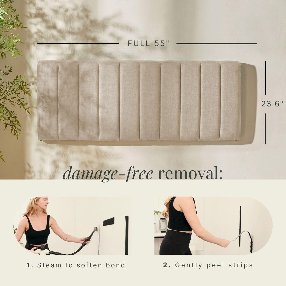 Hearth and Harbor wall-mounted headboard demonstrates tool-free installation for renters