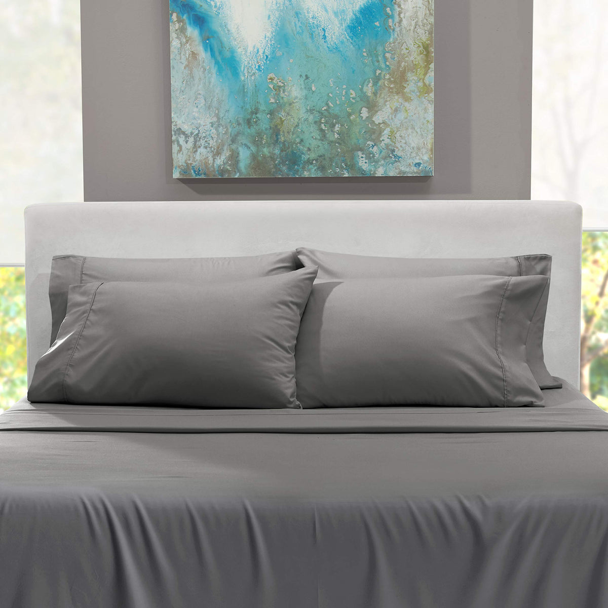 Hearth & Harbor grey sheets show fade- and stain-resistance after washing.