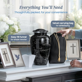 Hearthy Home large urn on a mantel for an elegant memorial.