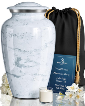 Hearthy Home large urn marble finish close-up showing dignified remembrance