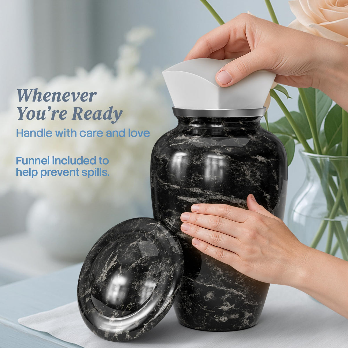 Hearthy Home marble veining adds depth and elegance to the urn.