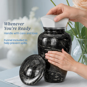 Hearthy Home marble veining adds depth and elegance to the urn.