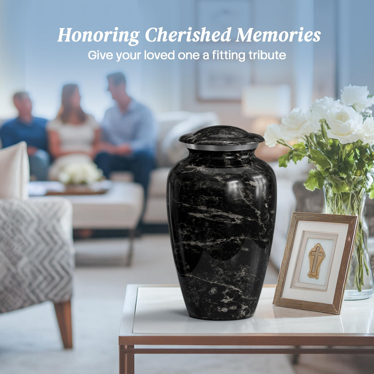 Hearthy Home urn in a quiet memorial space for reflection.