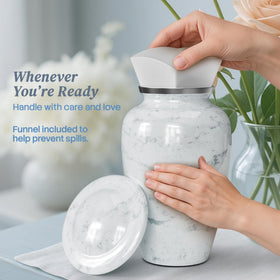 Hearthy Home urn for adult ashes displayed on mantel or niche
