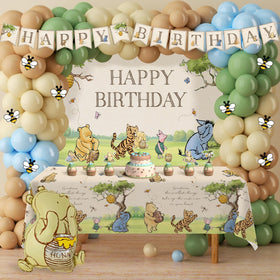 Heboland Winnie Bear banner brightens Pooh-themed party ambiance.