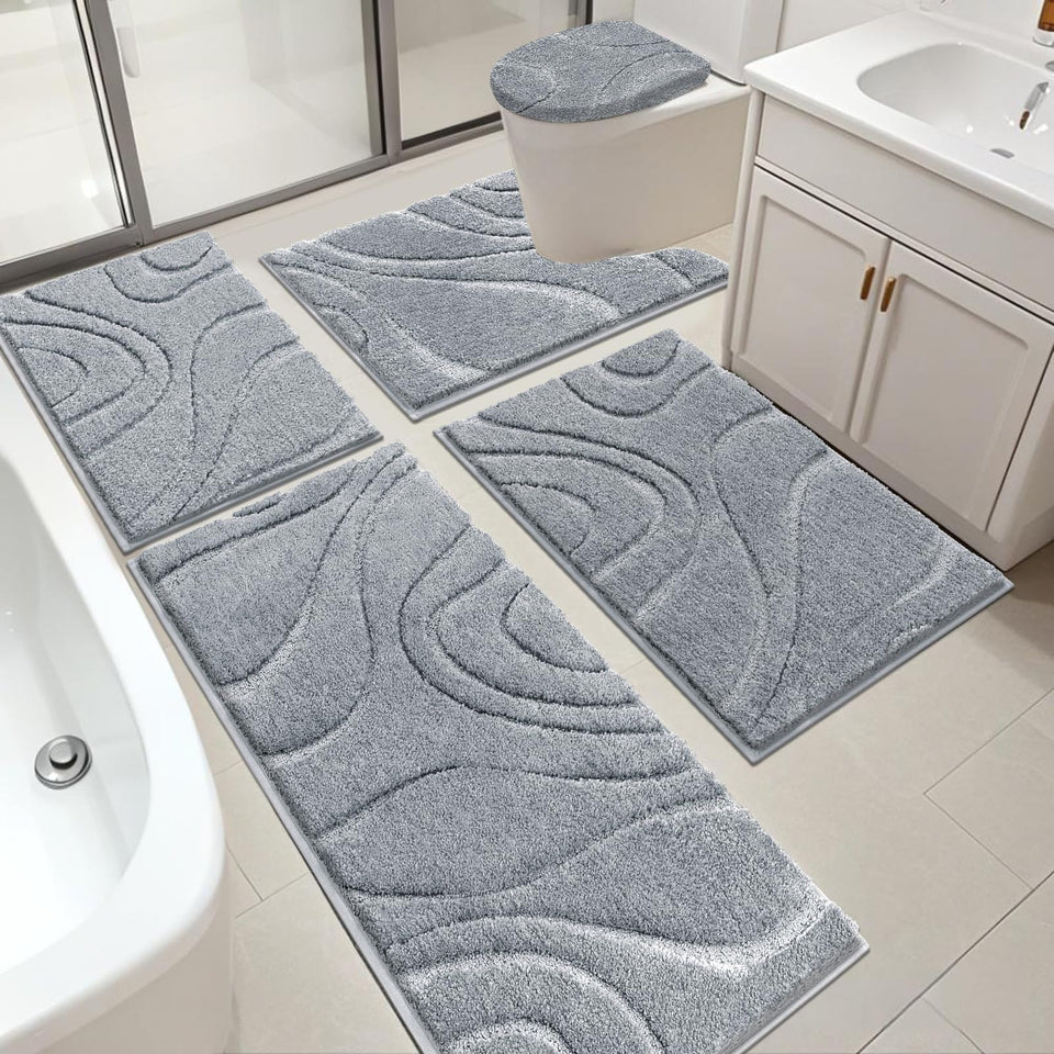HEBE Rugs 5-piece bath rug set full view for coordinated bathroom decor