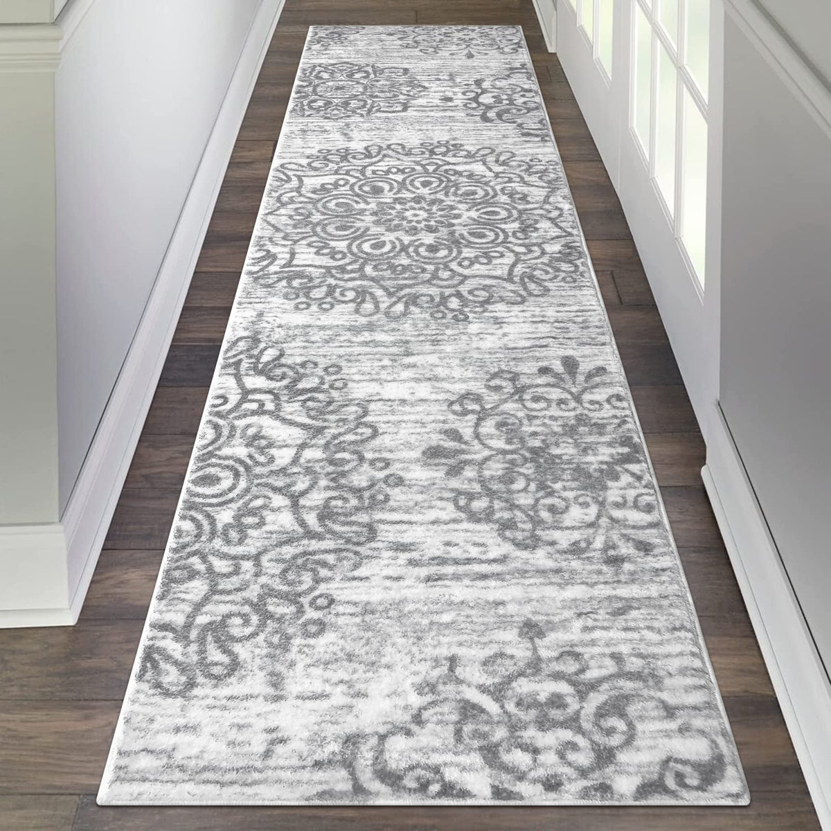 HEBE RUGS hallway runner 2x8 grey soft pile ideal for high-traffic spaces.