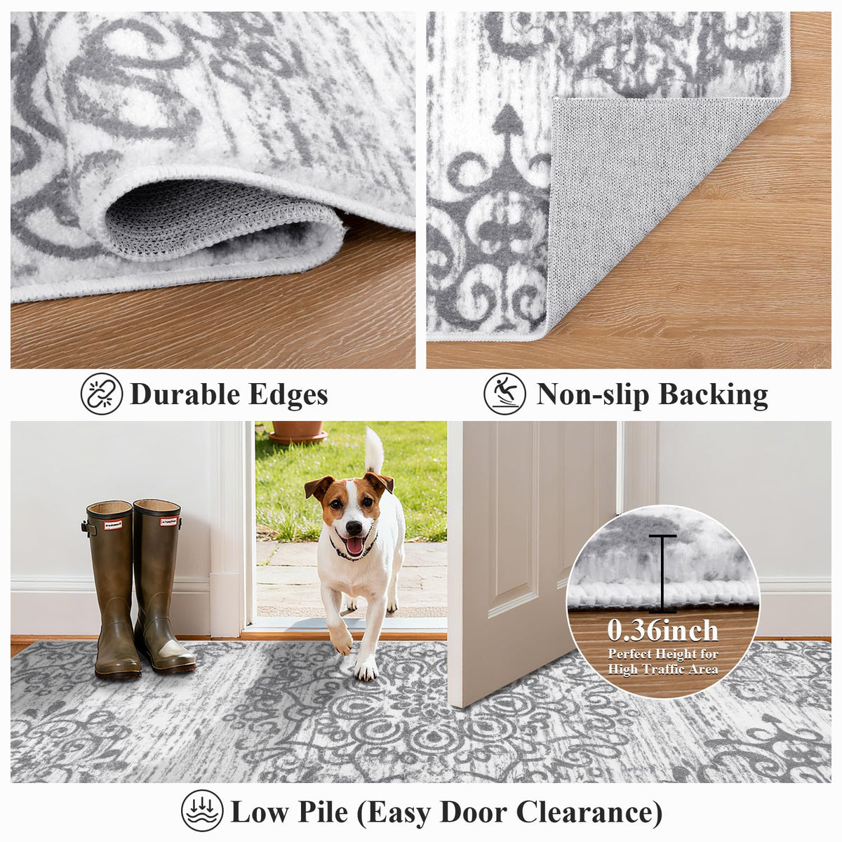 HEBE RUGS non-slip cotton-TPR backing helps prevent slips on floors