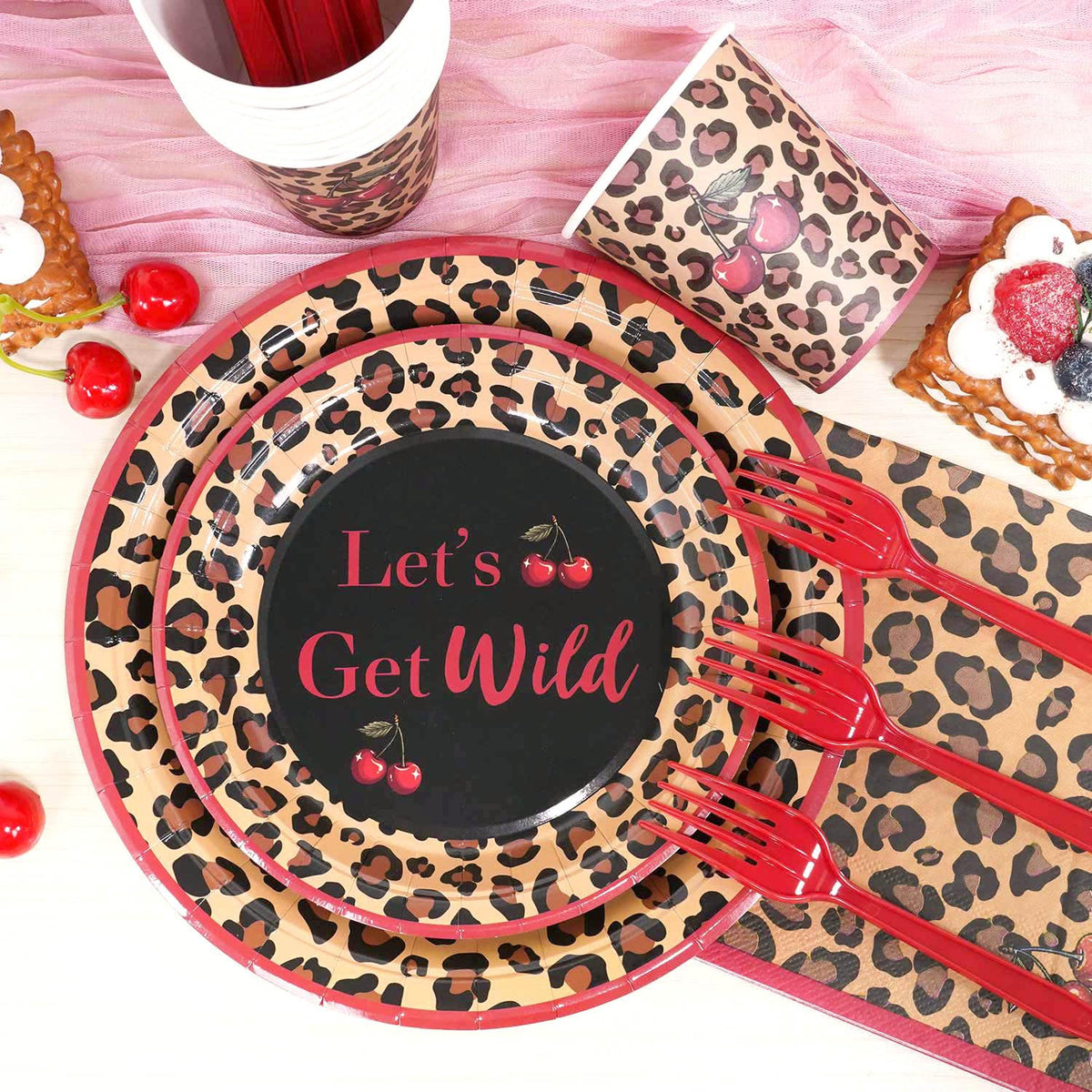 Heboland cherry foil toppers add sparkling accents to treats.