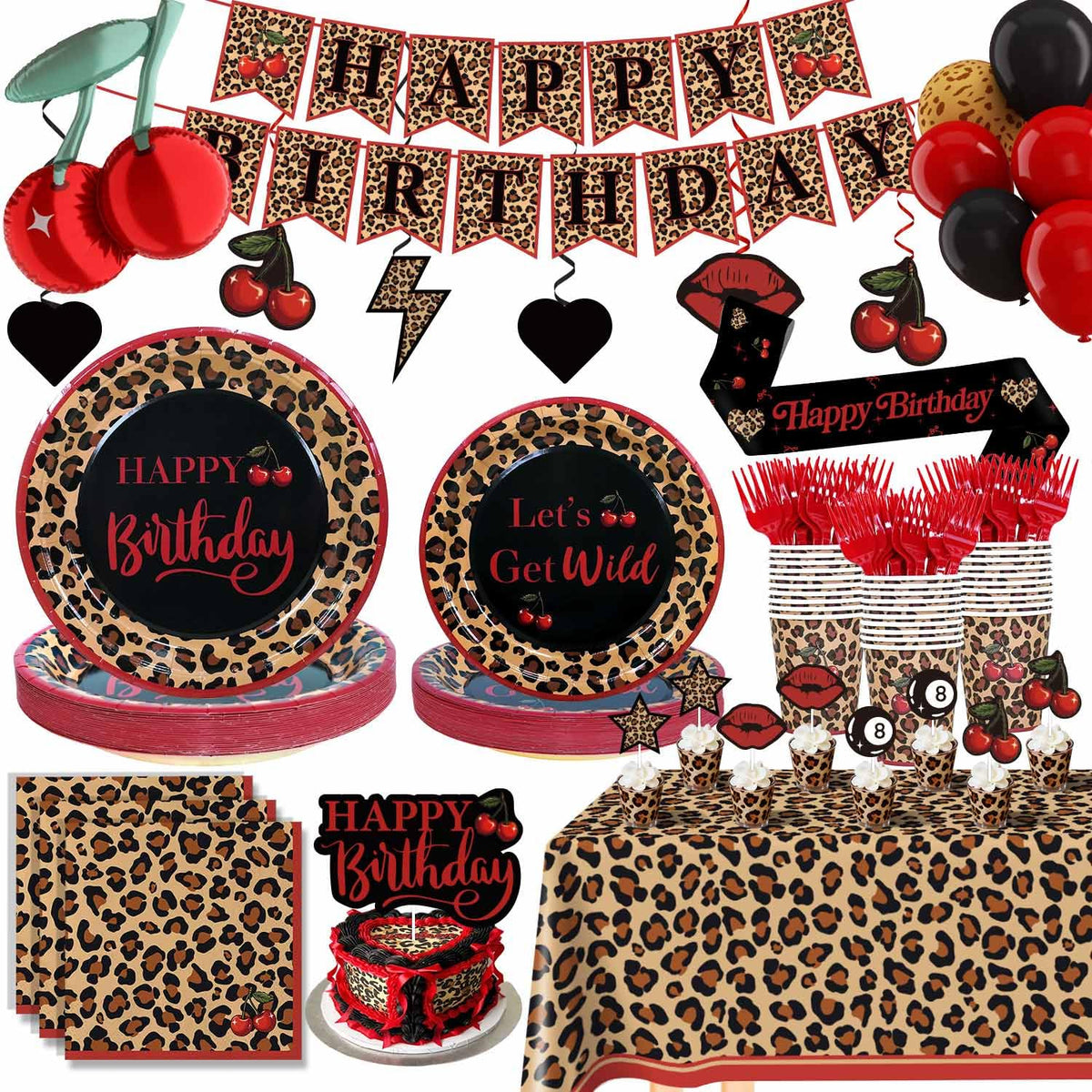 Heboland red cheetah plates for sturdy serving at celebrations.