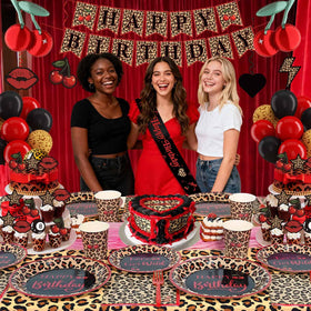 Heboland red cheetah sash for quick, photo-ready party styling.