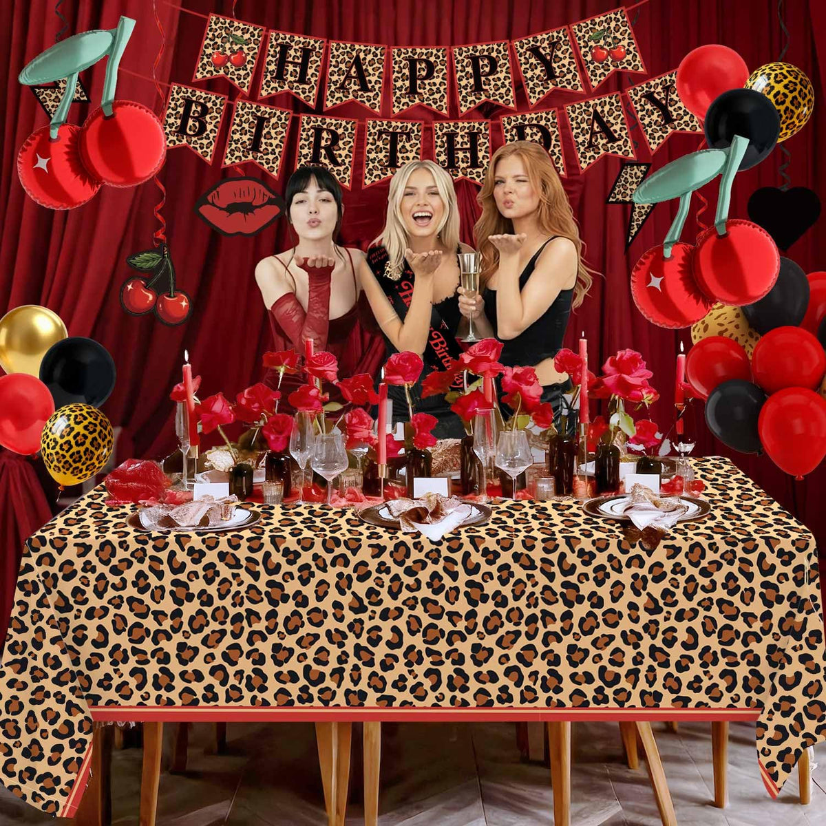 Heboland red cheetah swirls create dynamic ceiling decor.