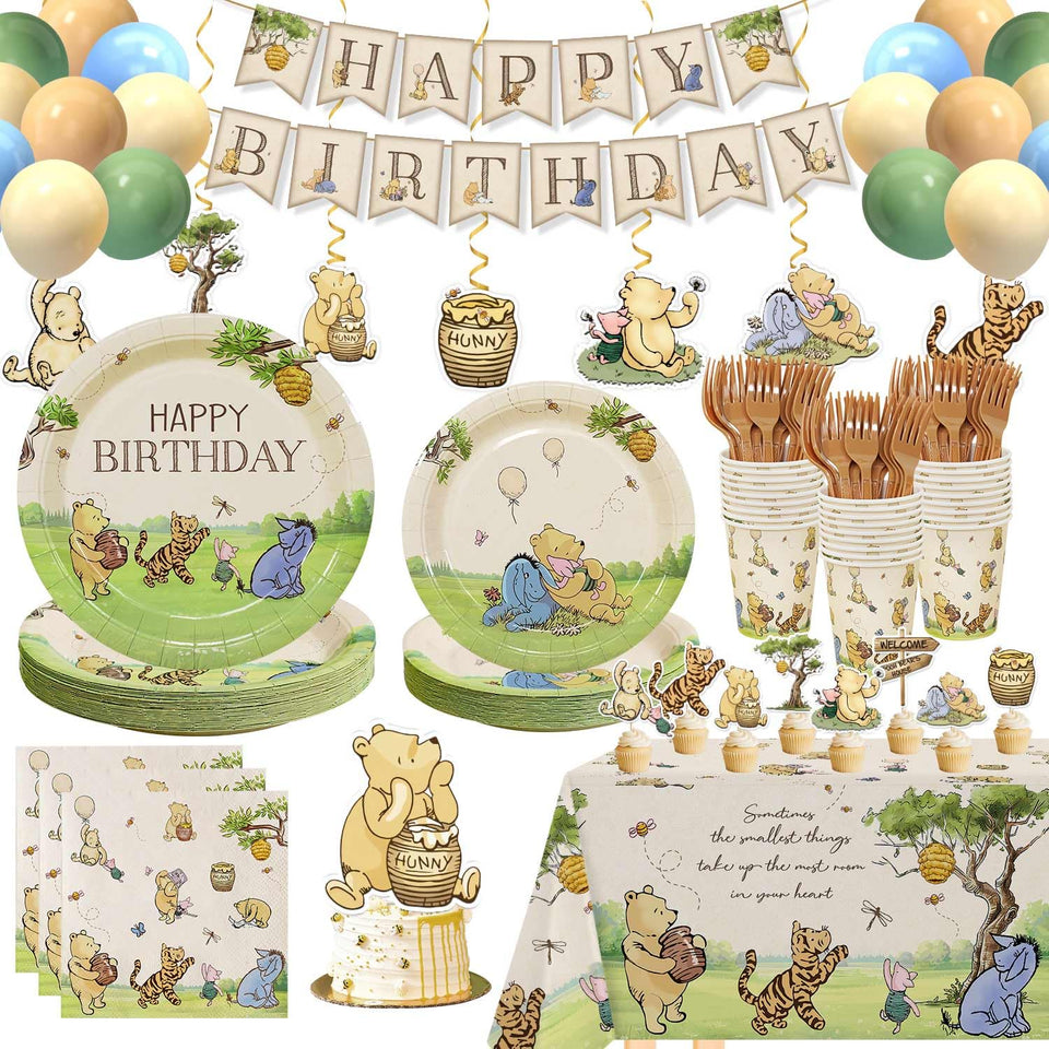 Heboland Winnie birthday plates with vintage Pooh design for sturdy party dining.