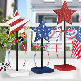Hedeey patriotic star set 9-inch stars add height and color to shelves.